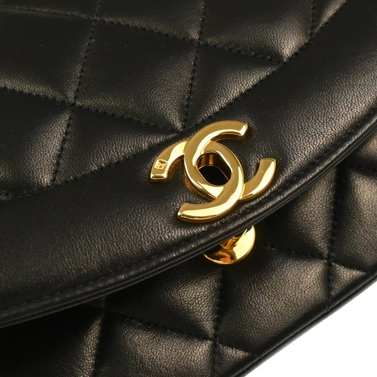 Chanel 1994-1996 Black Lambskin Small Diana Shoulder Bag