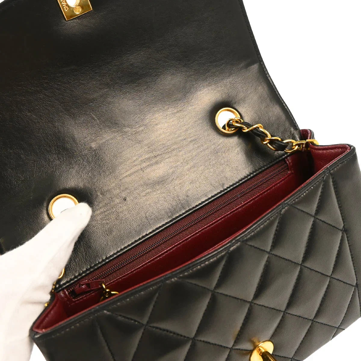 Chanel 1994-1996 Black Lambskin Small Diana Shoulder Bag