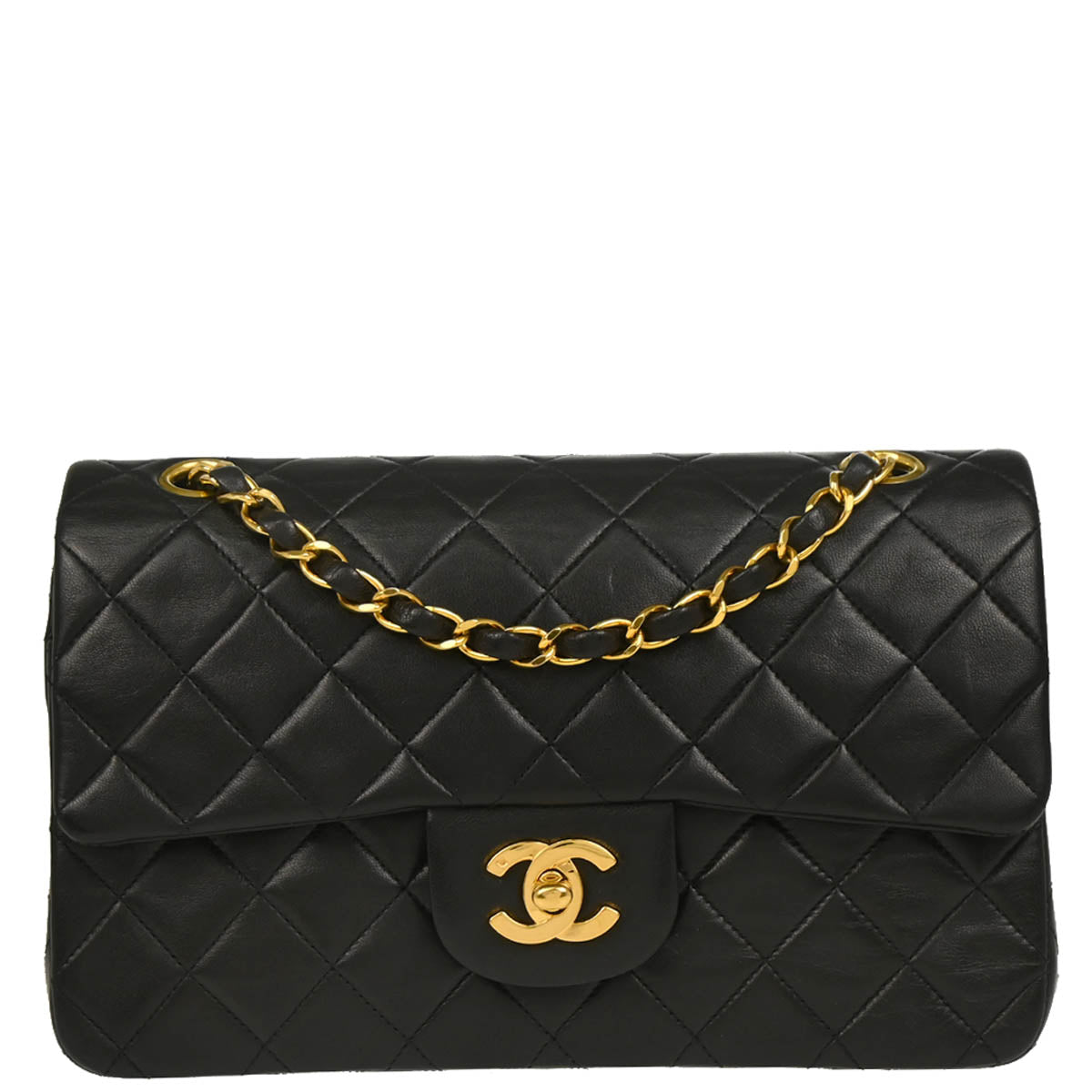 Chanel 1991-1994 Black Lambskin Small Classic Double Flap Shoulder Bag