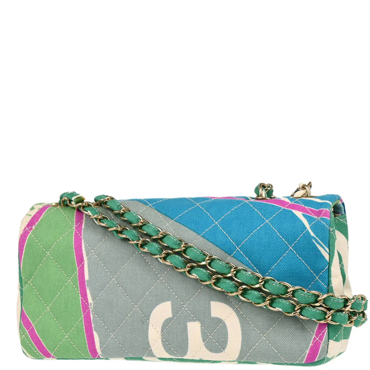 Chanel 2005-2006 Blue Canvas Paris Map Single Flap Shoulder Bag