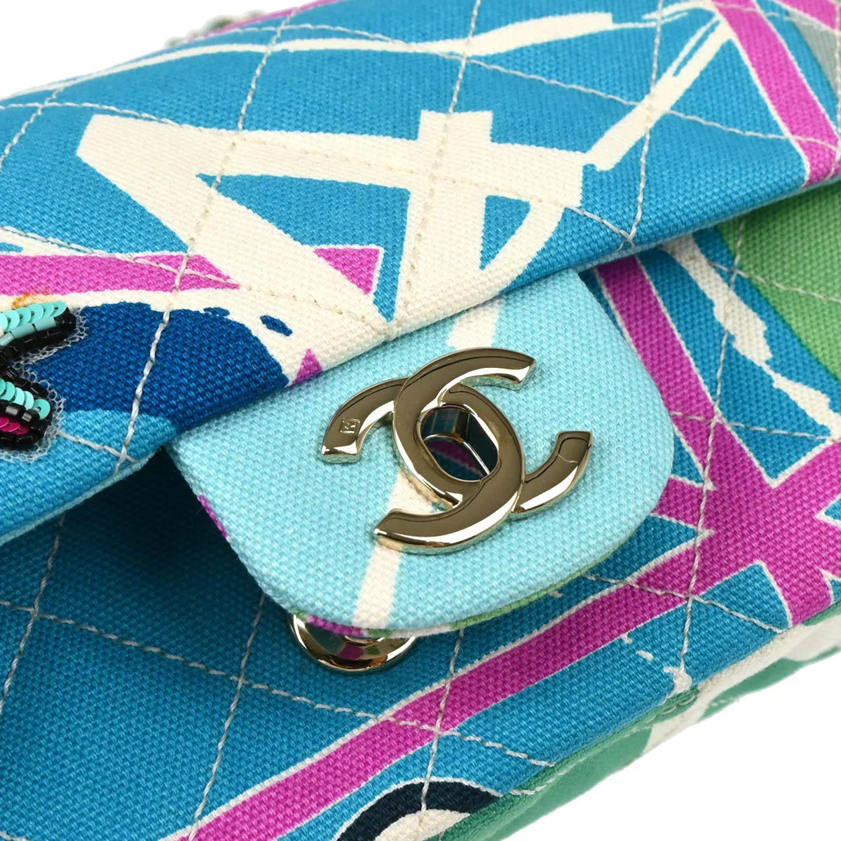 Chanel 2005-2006 Blue Canvas Paris Map Single Flap Shoulder Bag