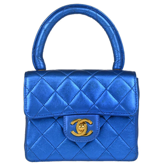 Chanel 1991-1994 Metallic Blue Lambskin Mini Square Handbag