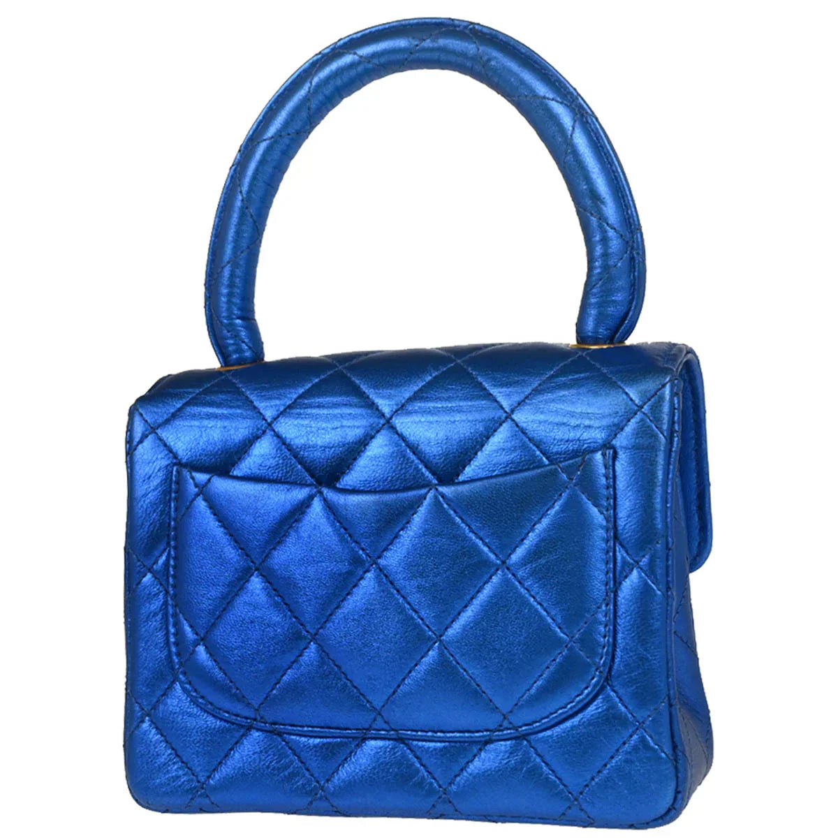 Chanel 1991-1994 Metallic Blue Lambskin Mini Square Handbag