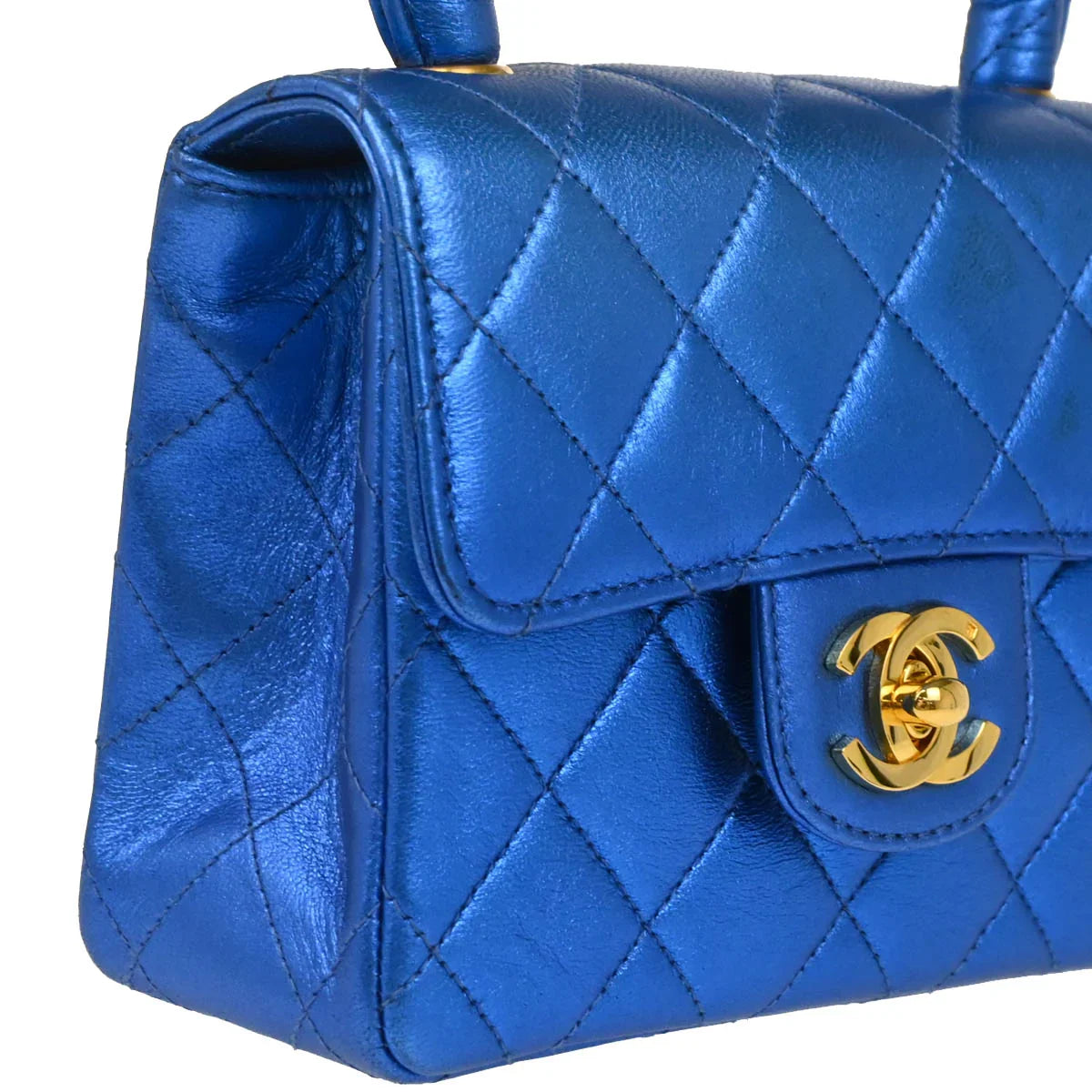 Chanel 1991-1994 Metallic Blue Lambskin Mini Square Handbag