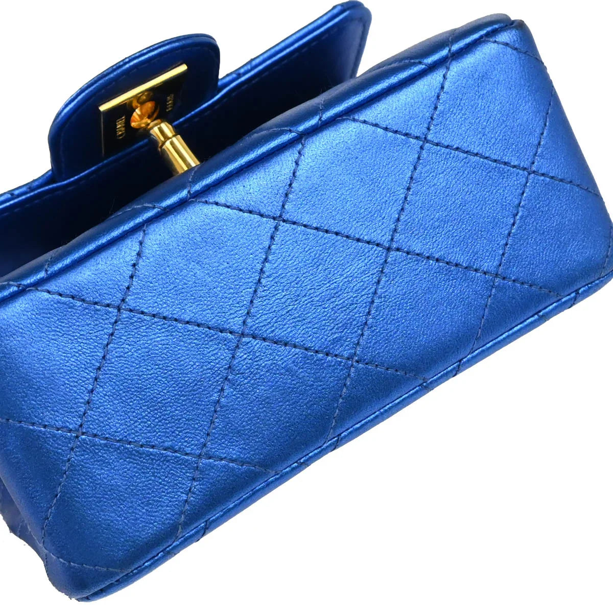 Chanel 1991-1994 Metallic Blue Lambskin Mini Square Handbag