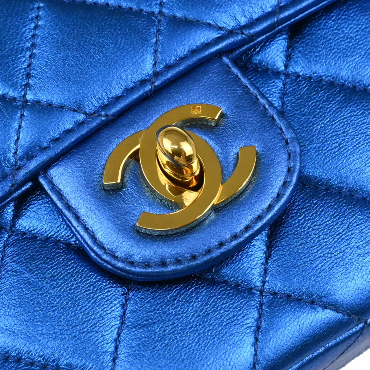 Chanel 1991-1994 Metallic Blue Lambskin Mini Square Handbag
