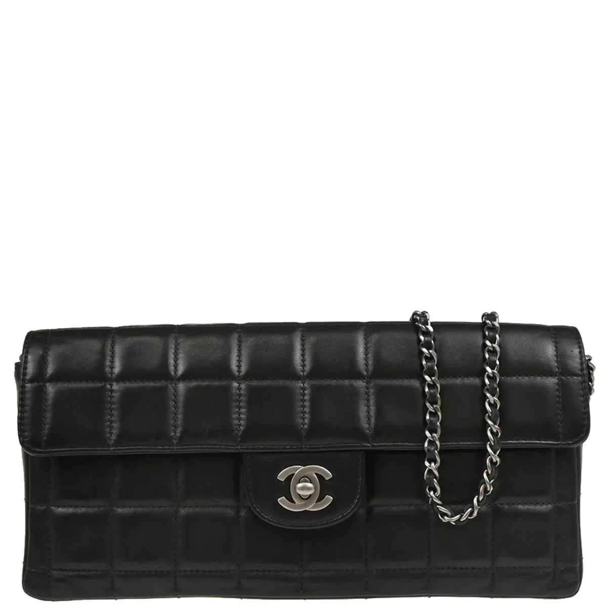 Chanel 2000-2001 Black Lambskin East West Choco Bar Shoulder Bag