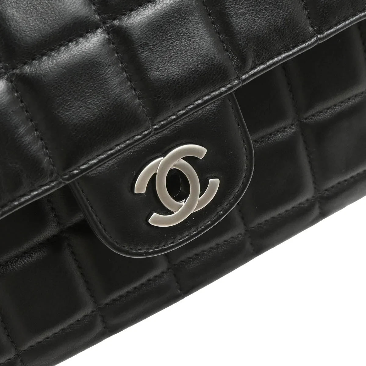 Chanel 2000-2001 Black Lambskin East West Choco Bar Shoulder Bag