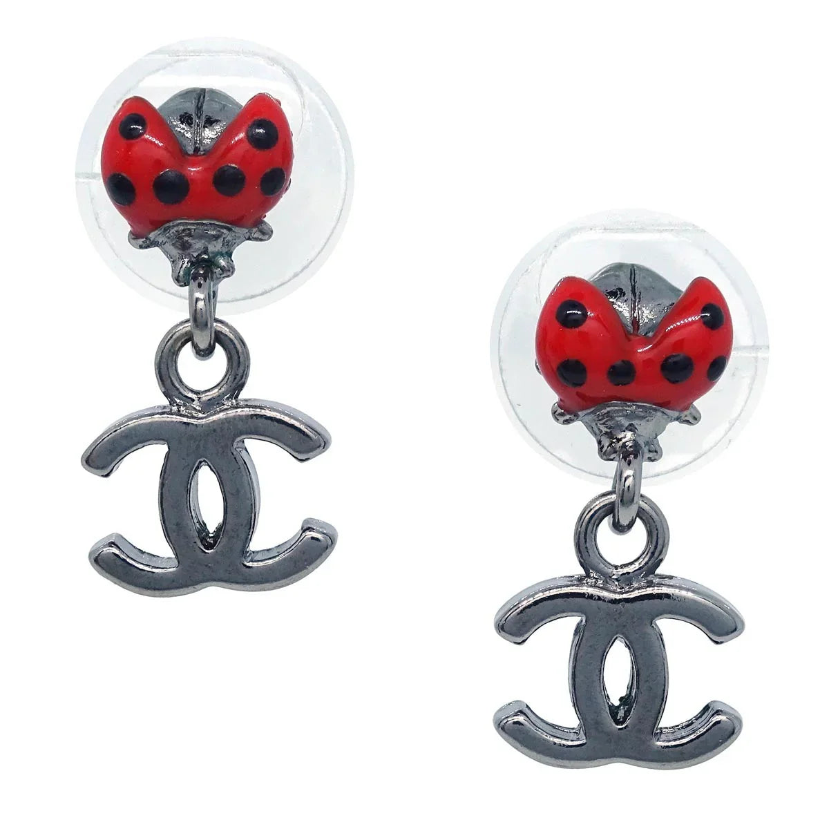 Chanel CC Silver Dangle Piercing Earrings 06P