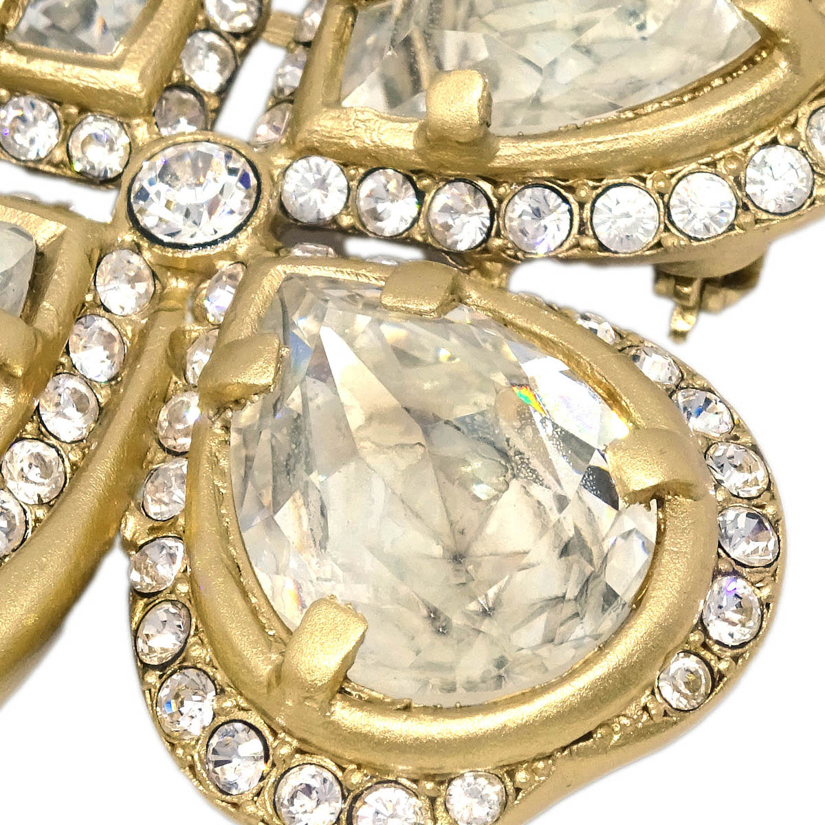 Chanel Clover Brooch Pin Gold Rhinestone 01C