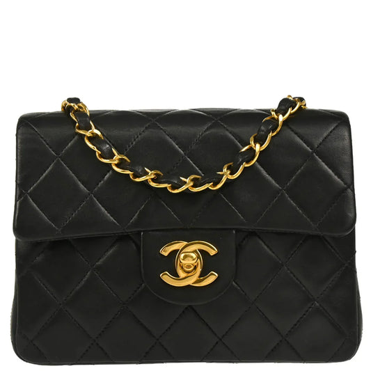 Chanel 1996-1997 Black Lambskin Mini Classic Square Flap Shoulder Bag