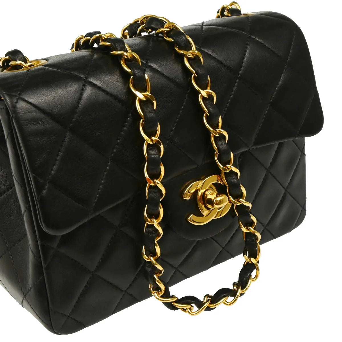 Chanel 1996-1997 Black Lambskin Mini Classic Square Flap Shoulder Bag
