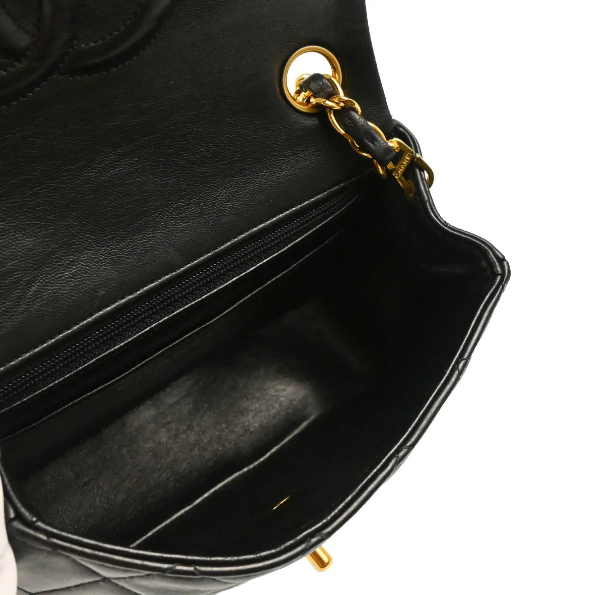 Chanel 1996-1997 Black Lambskin Mini Classic Square Flap Shoulder Bag