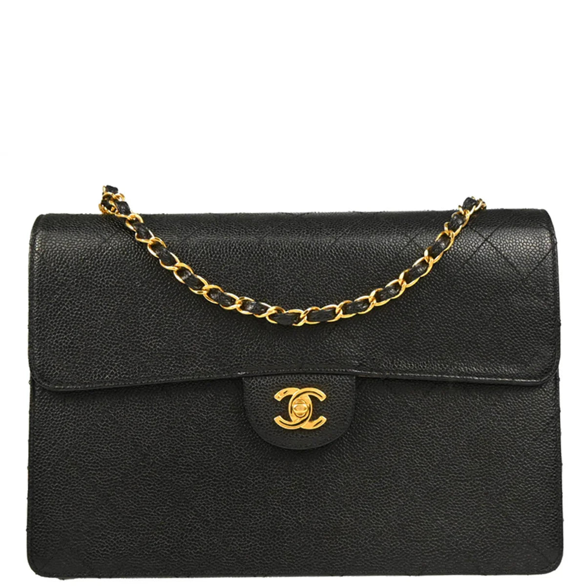 Chanel 1997-1999 Black Caviar Jumbo Classic Flap Bag