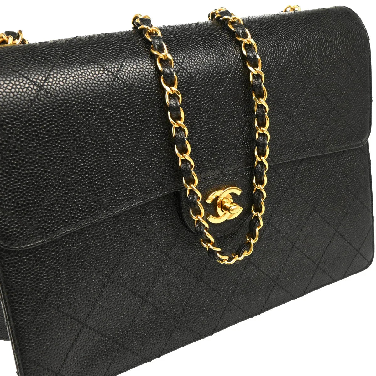 Chanel 1997-1999 Black Caviar Jumbo Classic Flap Bag