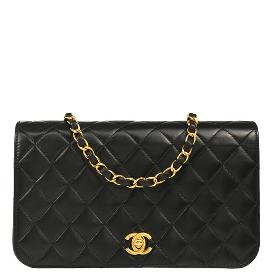Chanel 2002-2003 Black Lambskin Turnlock Small Full Flap Shoulder Bag