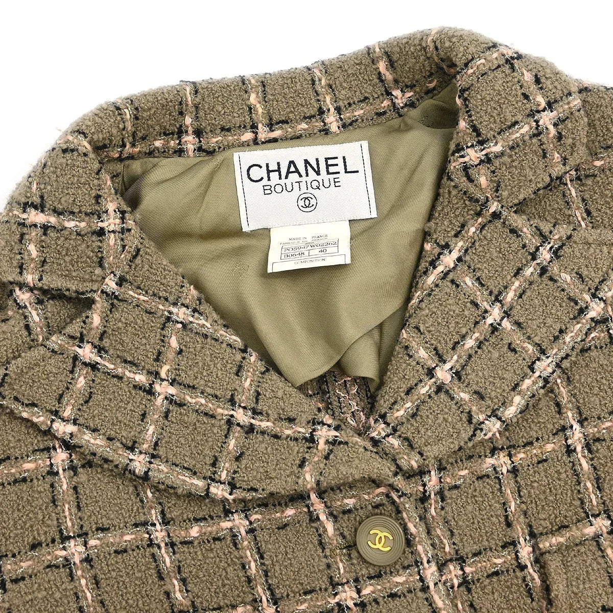 Chanel 1995 Single Breasted Jacket Khaki #40