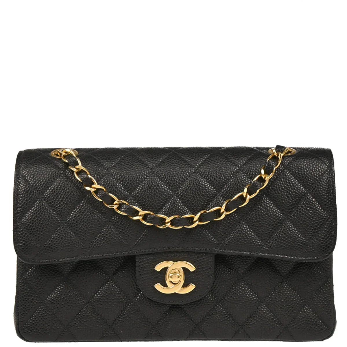 Chanel 2003-2004 Black Caviar Small Classic Double Flap Shoulder Bag