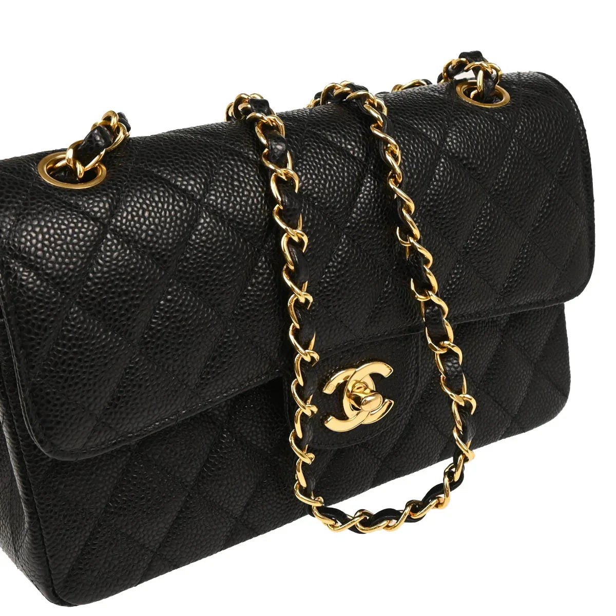 Chanel 2003-2004 Black Caviar Small Classic Double Flap Shoulder Bag