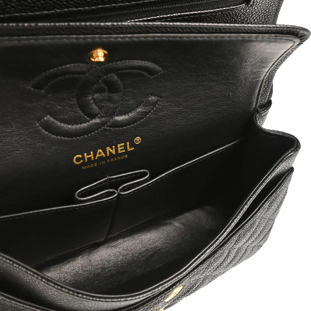 Chanel 2003-2004 Black Caviar Small Classic Double Flap Shoulder Bag