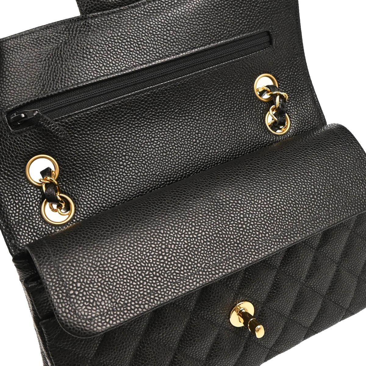 Chanel 2003-2004 Black Caviar Small Classic Double Flap Shoulder Bag