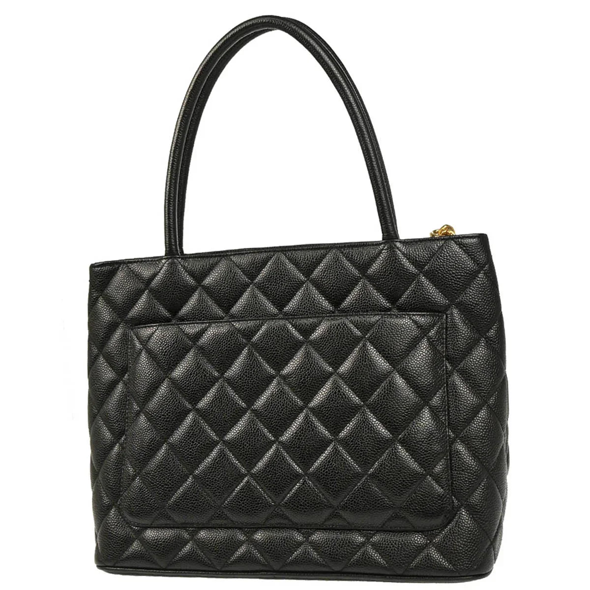 Chanel 2001-2003 Black Caviar Medallion Tote Handbag