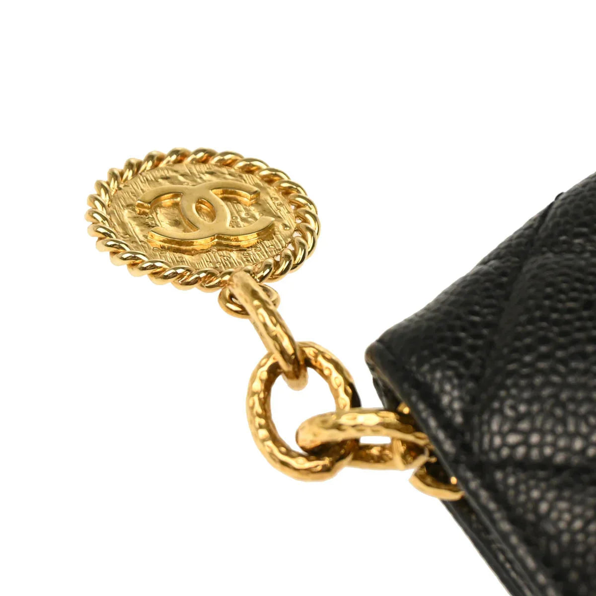 Chanel 2001-2003 Black Caviar Medallion Tote Handbag