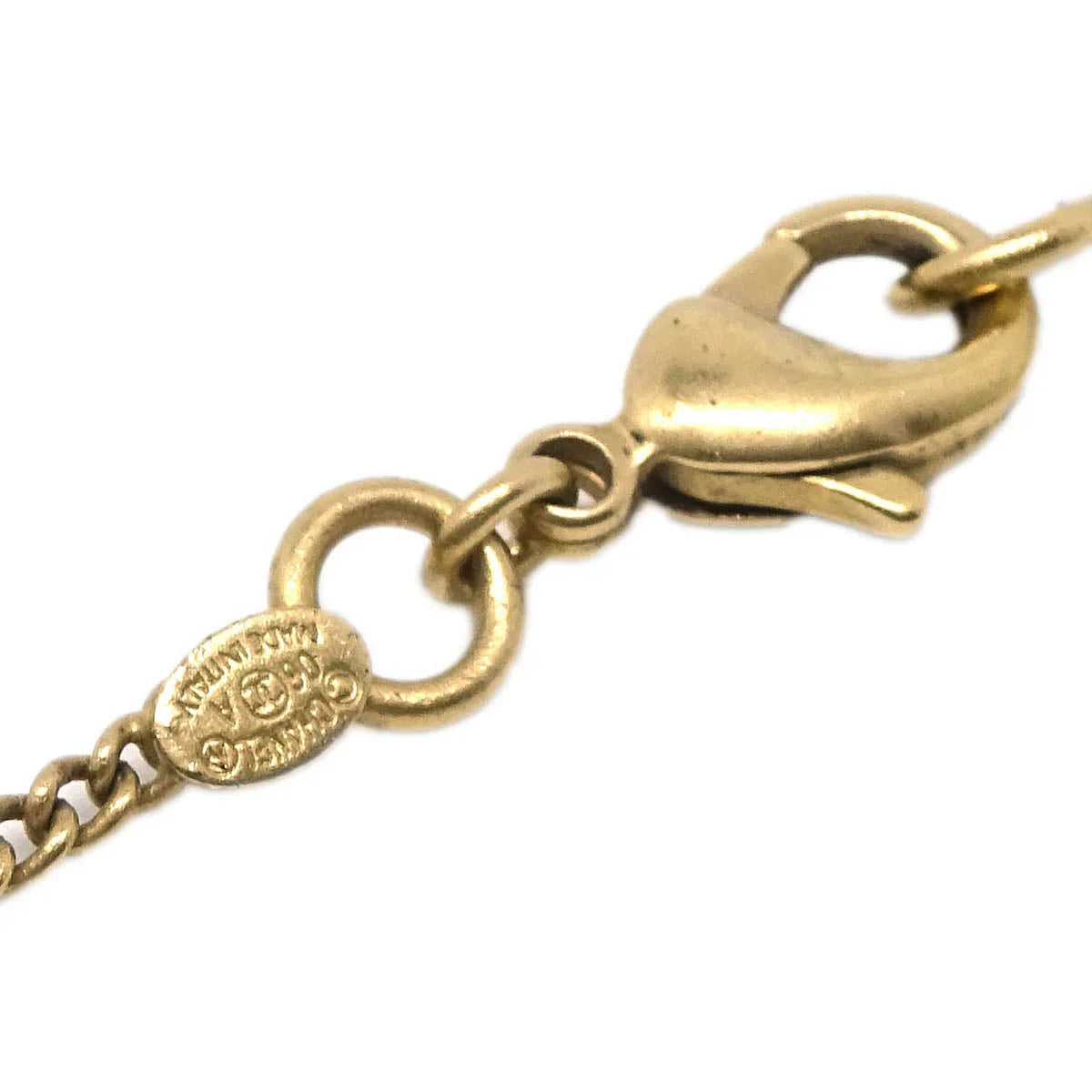 Chanel Chain Necklace Pendant Rhinestone Gold 06A