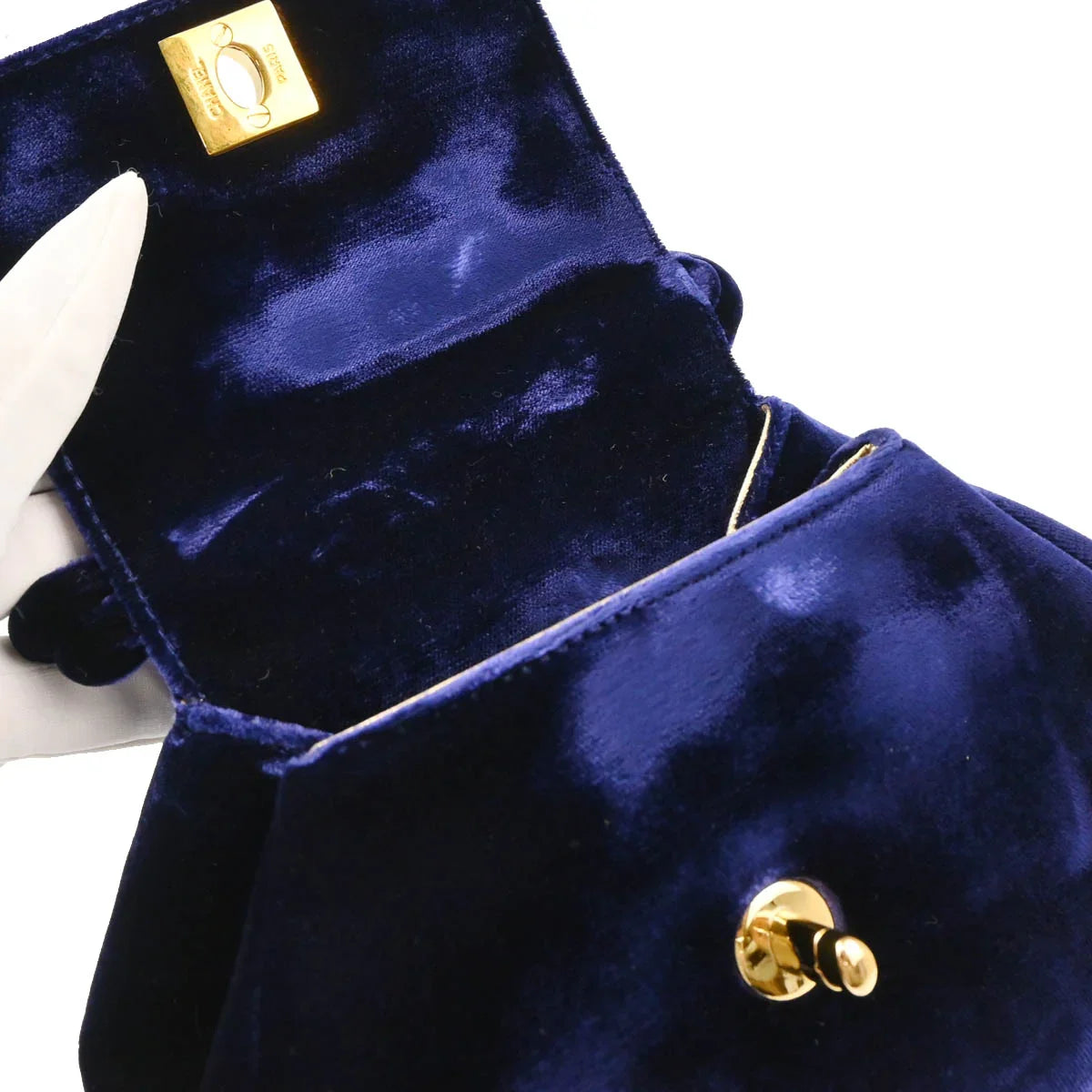 Chanel 1996-1997 Navy Velvet Handbag