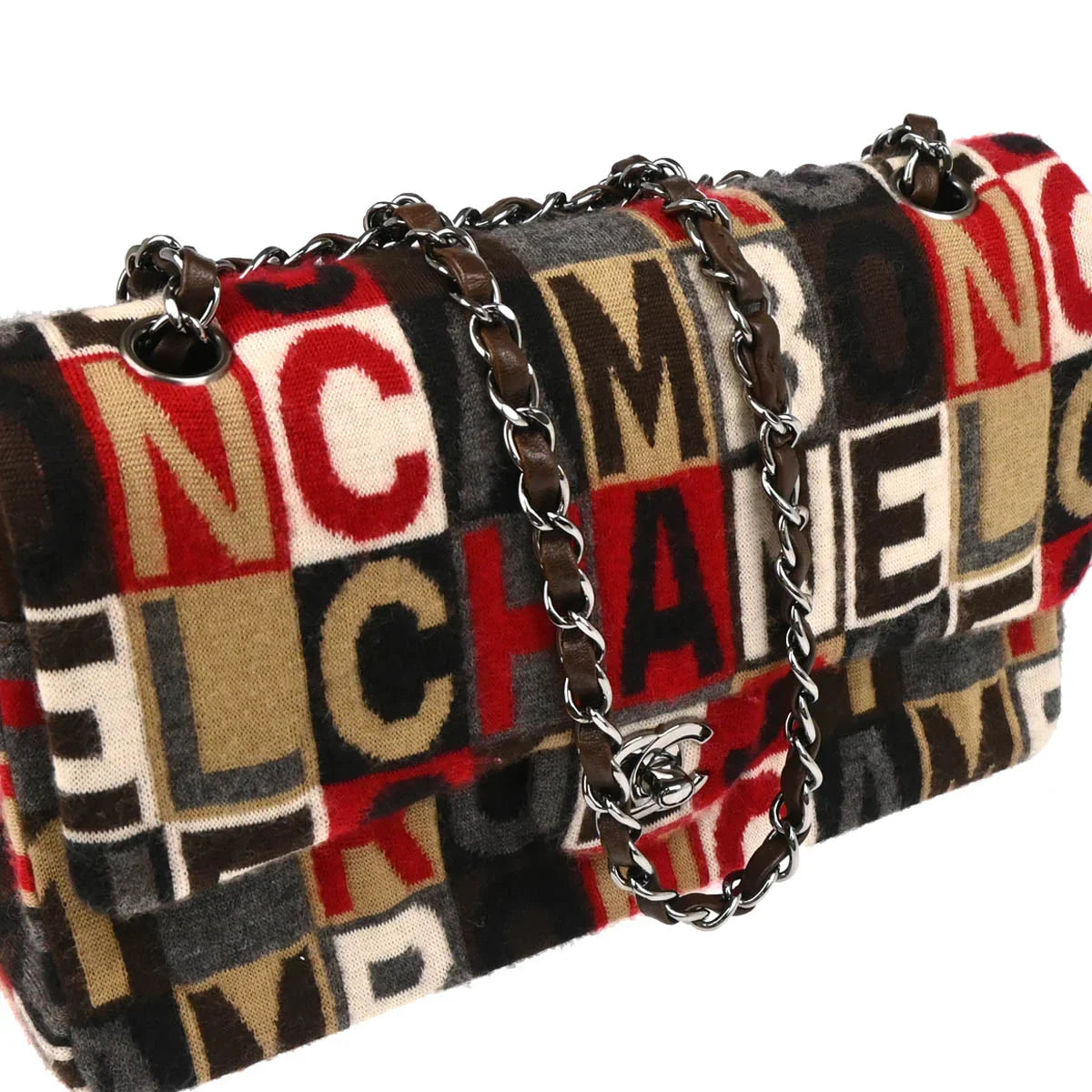 Chanel 2006-2008 Brown Wool Medium Classic Double Flap Shoulder Bag