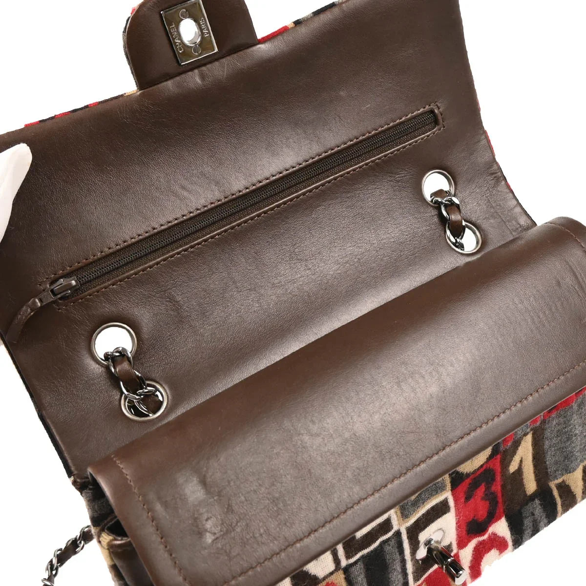 Chanel 2006-2008 Brown Wool Medium Classic Double Flap Shoulder Bag