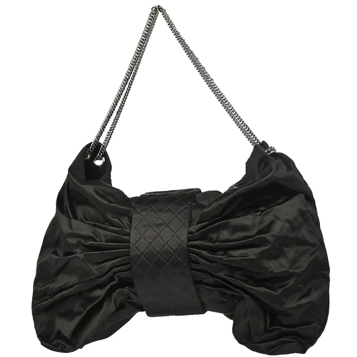 Chanel Black 2008-2009 Satin Mademoiselle Lock Bow Shoulder Bag