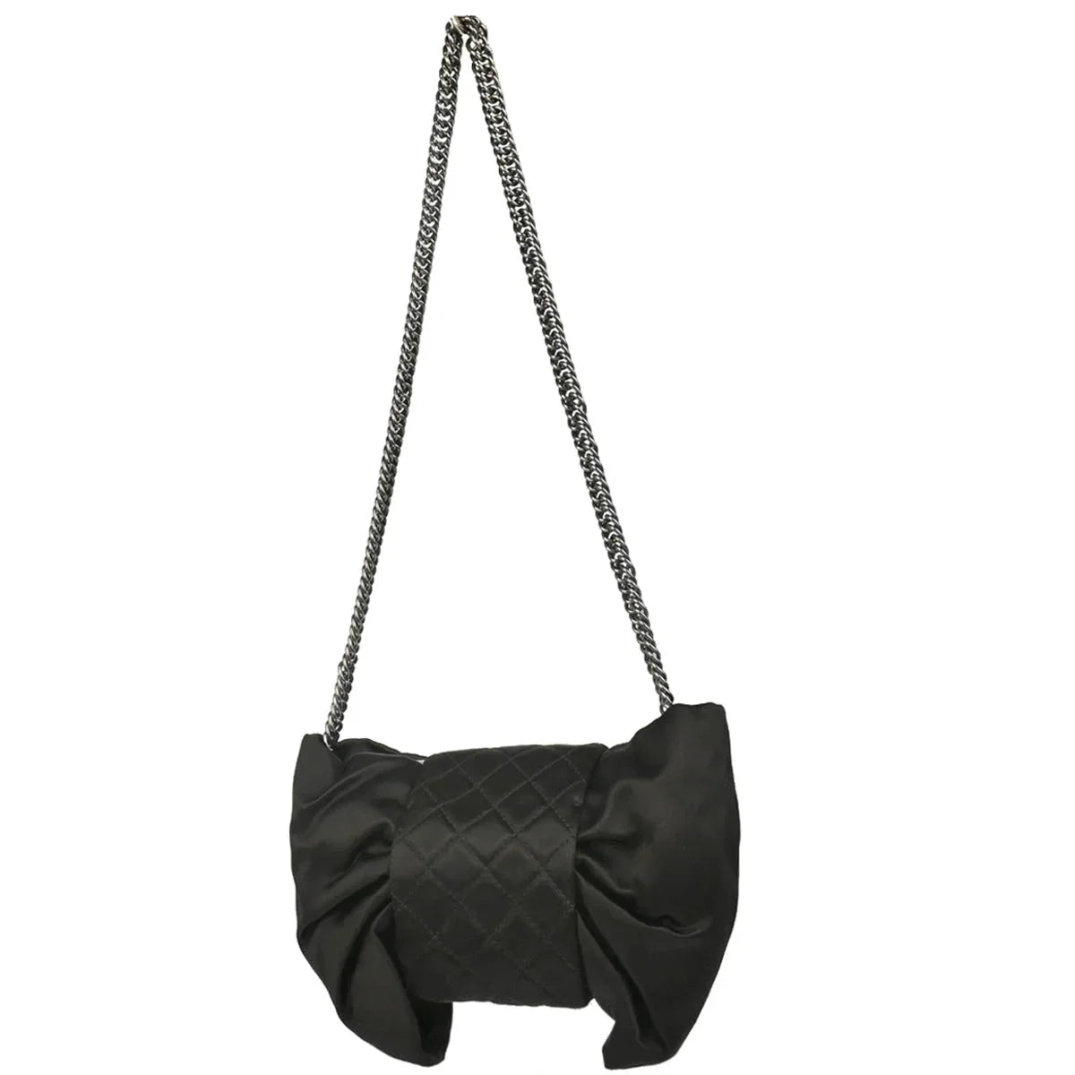 Chanel 2006-2008 Black Satin Bow Mademoiselle Lock Shoulder Bag