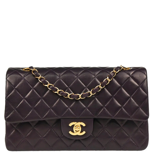 Chanel 2002-2003 Purple Lambskin Medium Classic Double Flap Shoulder Bag