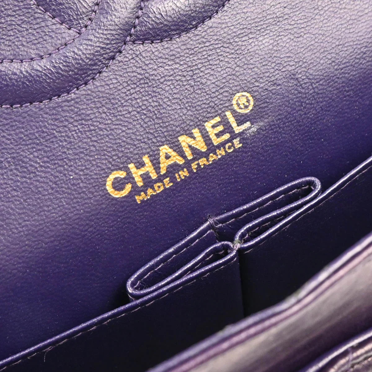 Chanel 2002-2003 Purple Lambskin Medium Classic Double Flap Shoulder Bag