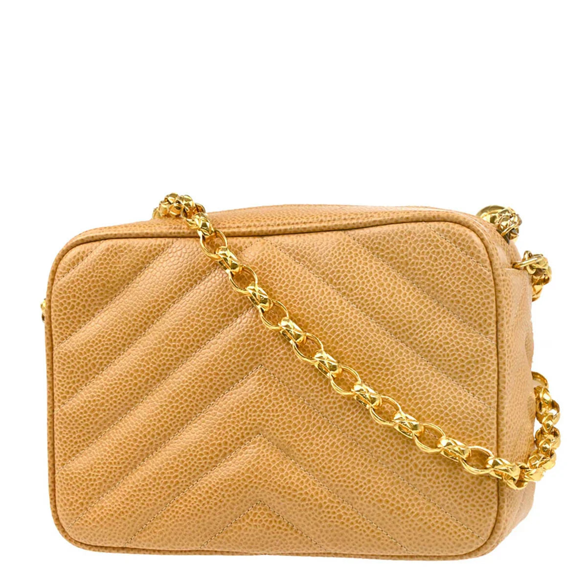 Chanel 1991-1994 Beige Caviar Chevron Camera Bag Mini