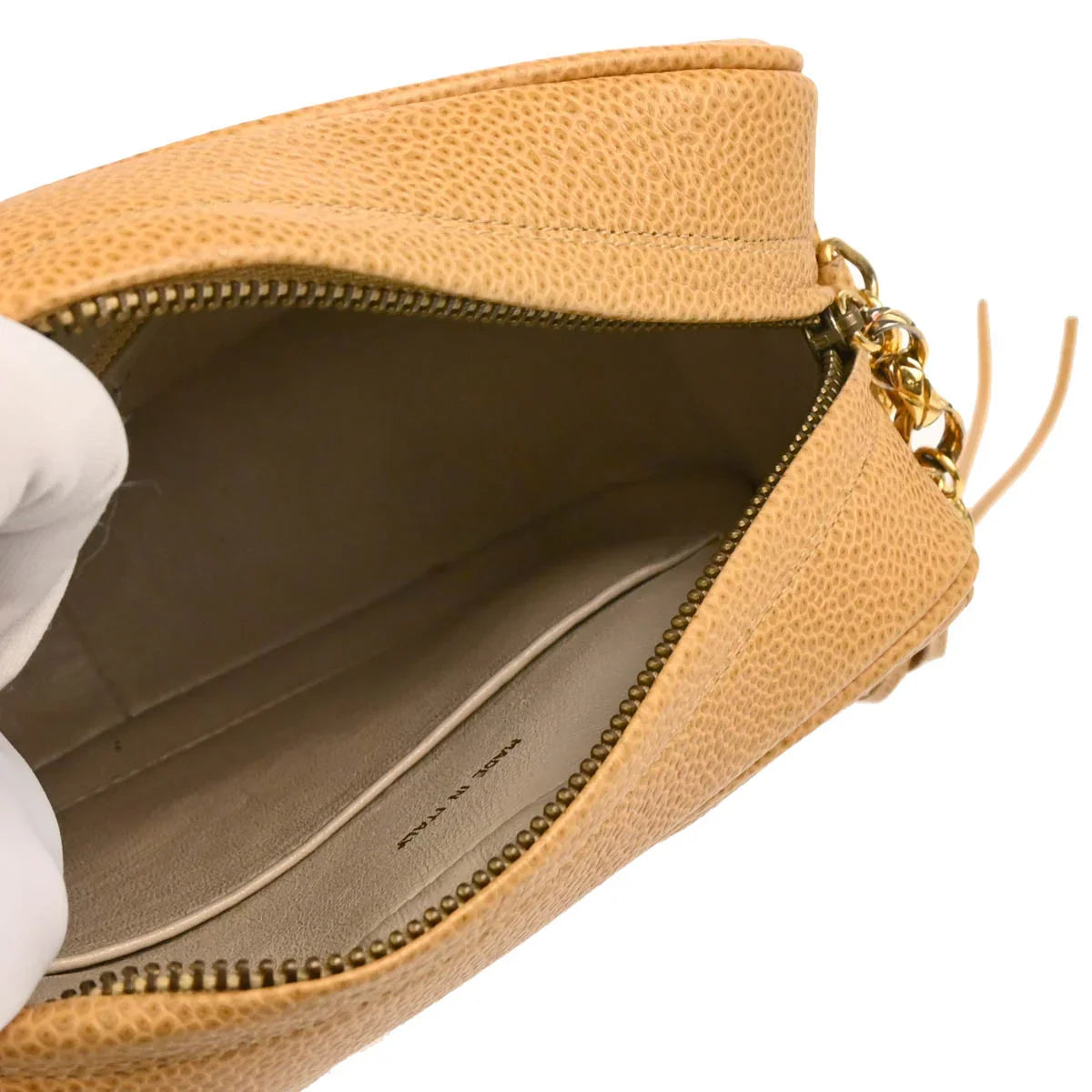 Chanel 1991-1994 Beige Caviar Chevron Camera Bag Mini