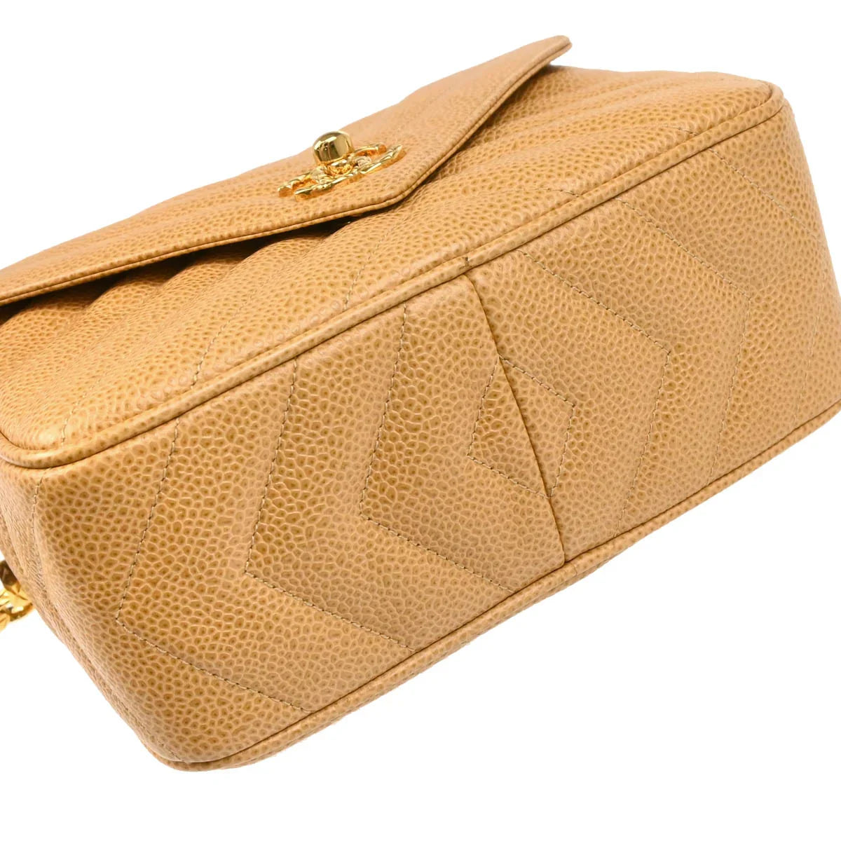 Chanel 1991-1994 Beige Caviar Chevron Camera Bag Mini