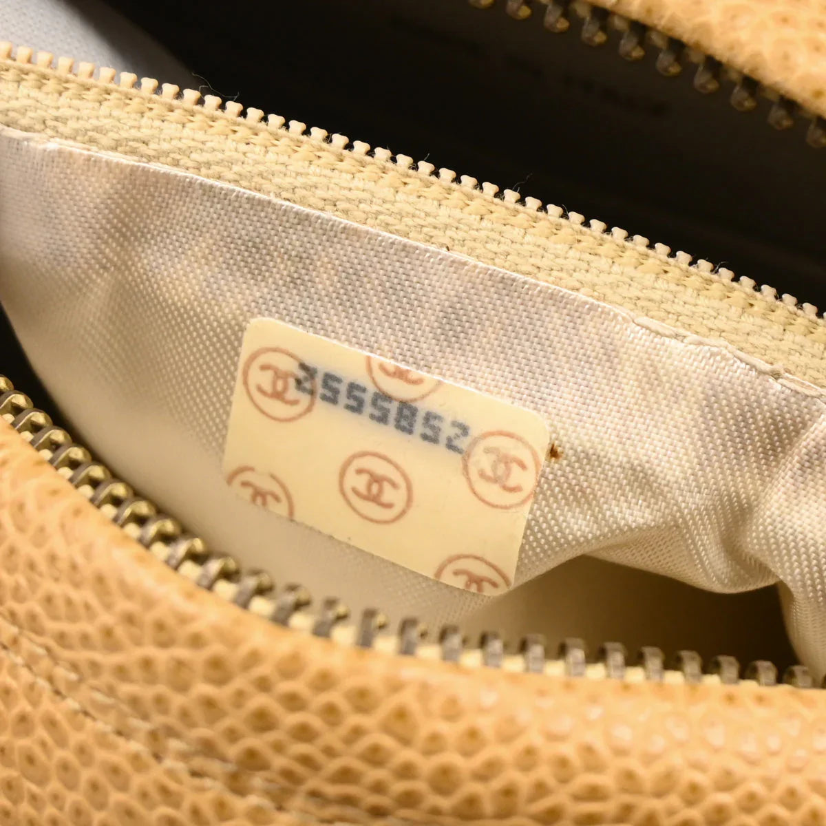 Chanel 1991-1994 Beige Caviar Chevron Camera Bag Mini