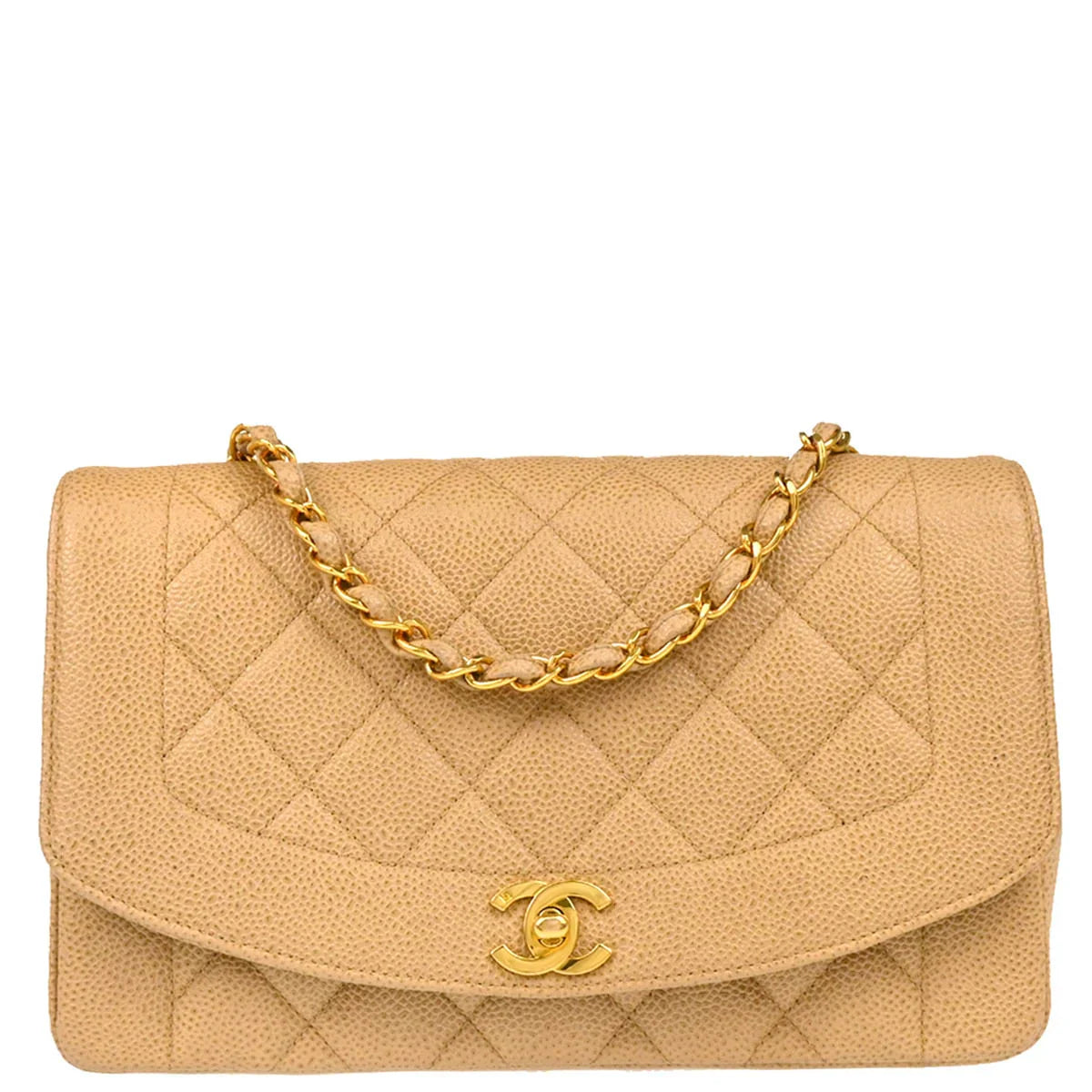 Chanel 1994-1996 Beige Caviar Medium Diana Shoulder Bag