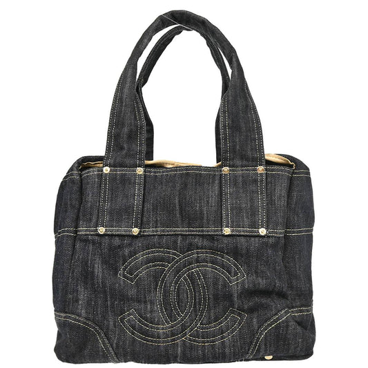 Chanel 1989-1991 Navy Sparkling Denim Tote Handbag