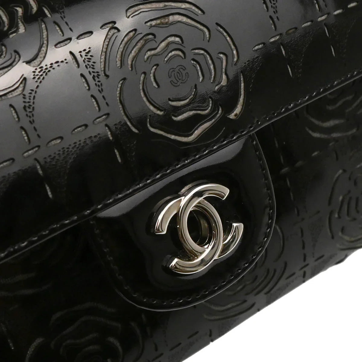 Chanel 2001-2003 Patent Leather Camellia Cutout East West Bag