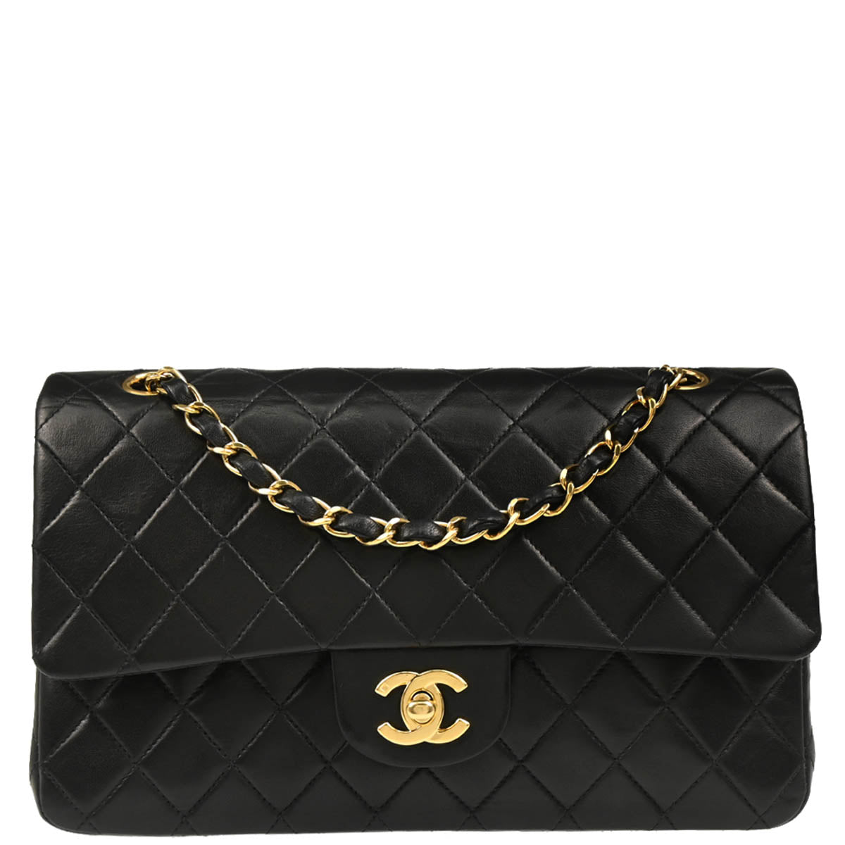 Chanel 2001-2003 Black Lambskin Medium Classic Double Flap Shoulder Bag