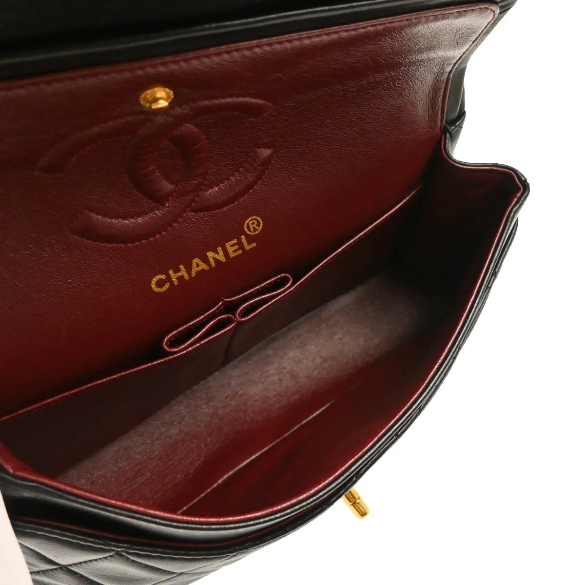 Chanel 1996-1997 Black Lambskin Small Classic Double Flap Shoulder Bag