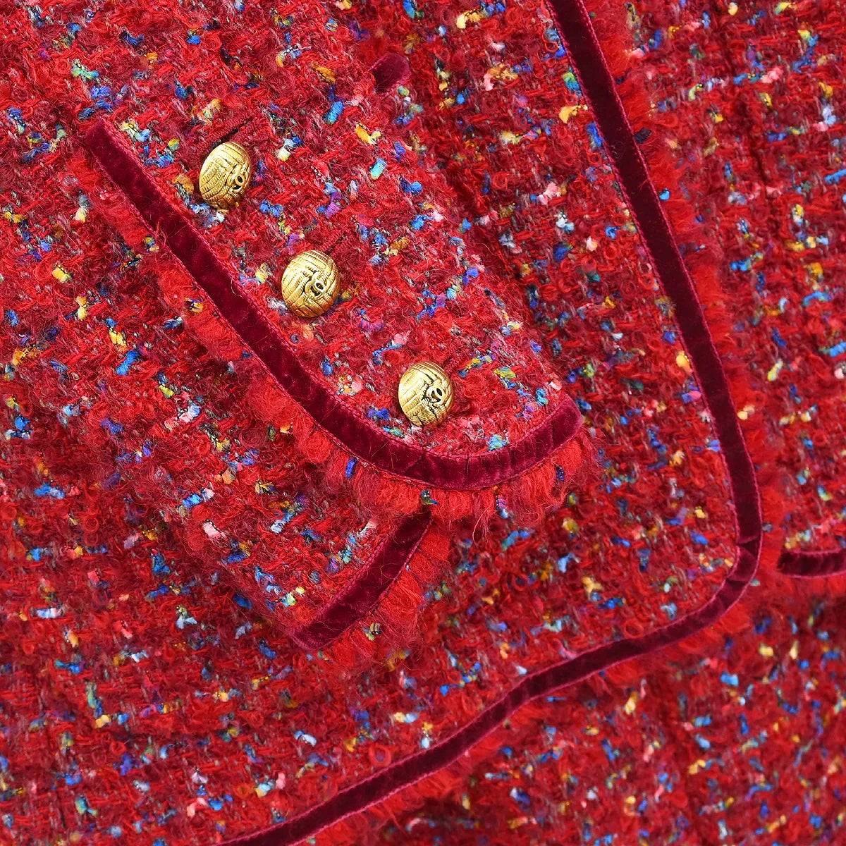 Chanel Setup Suit Jacket Skirt Red