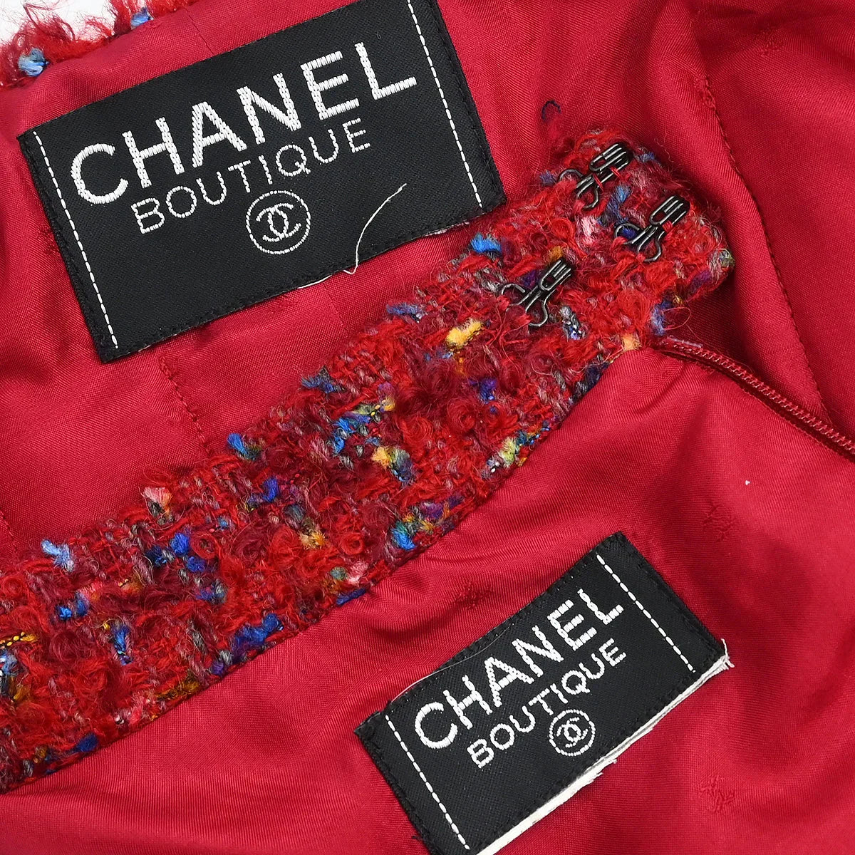 Chanel Setup Suit Jacket Skirt Red