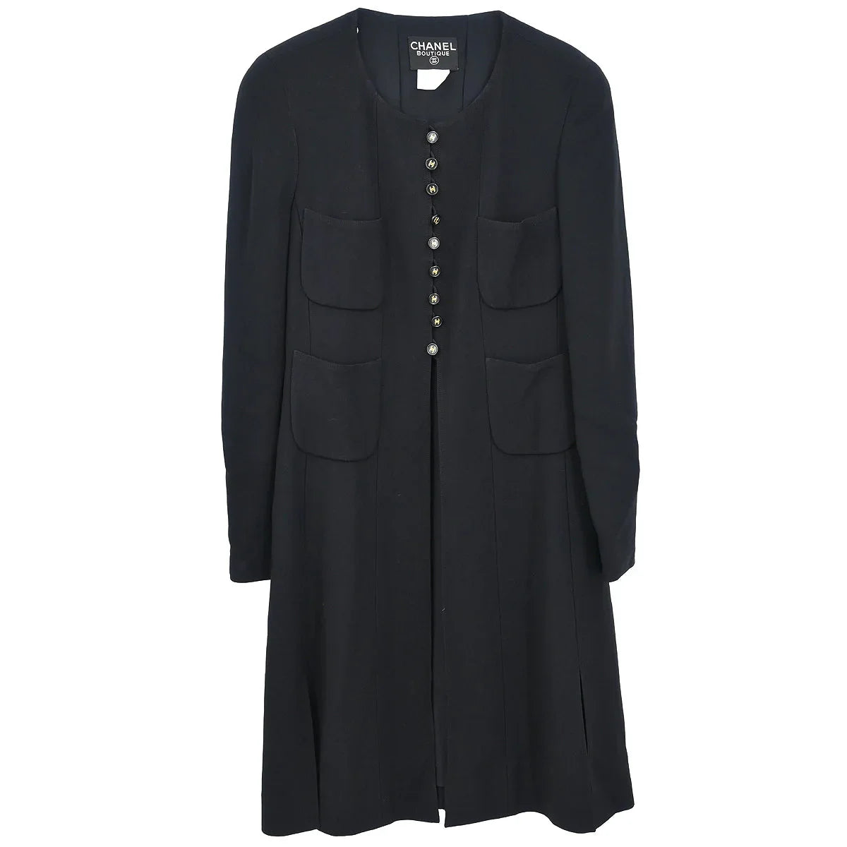 Chanel 1997 Single Breasted Collarless Jacket Black #42