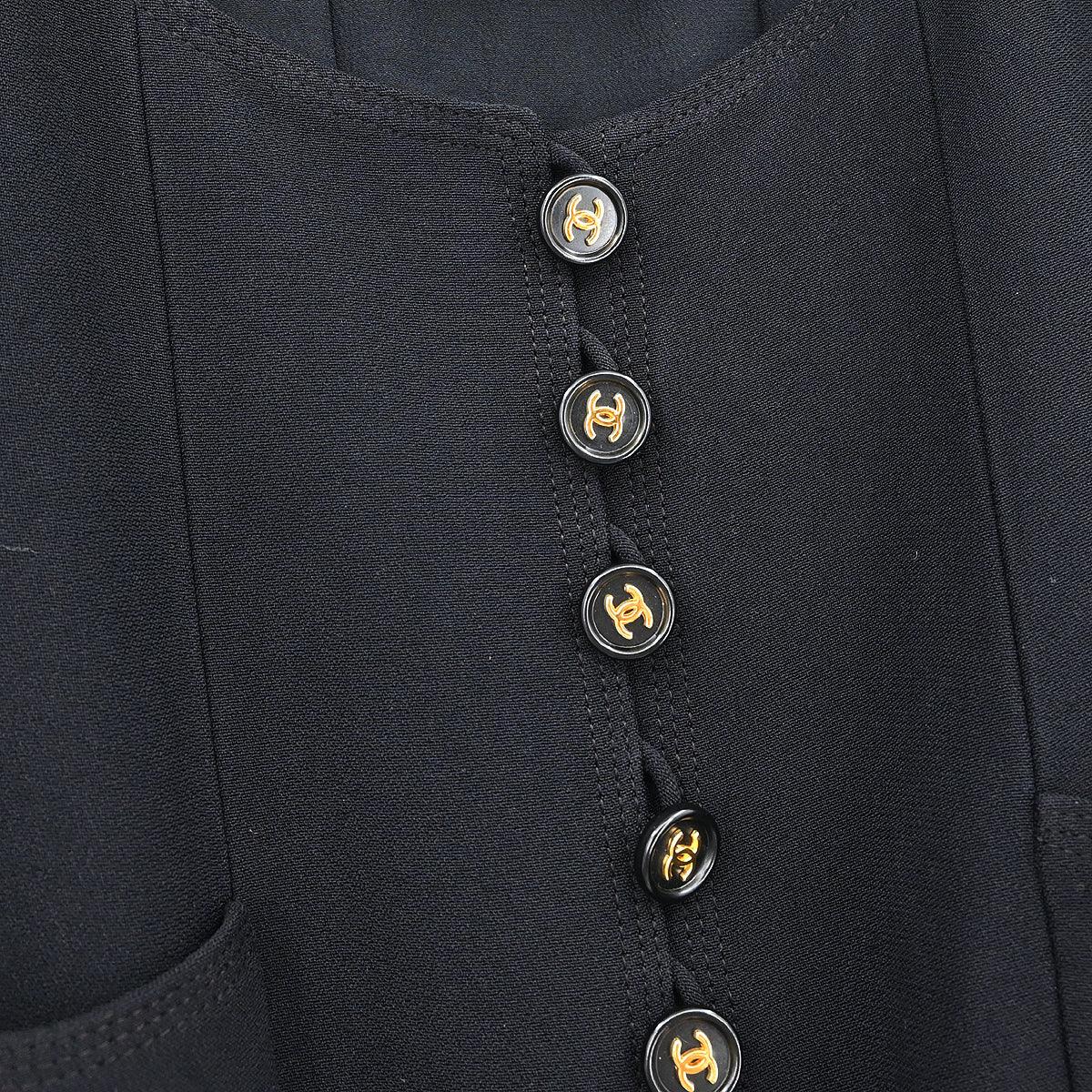 Chanel 1997 Single Breasted Collarless Jacket Black #42