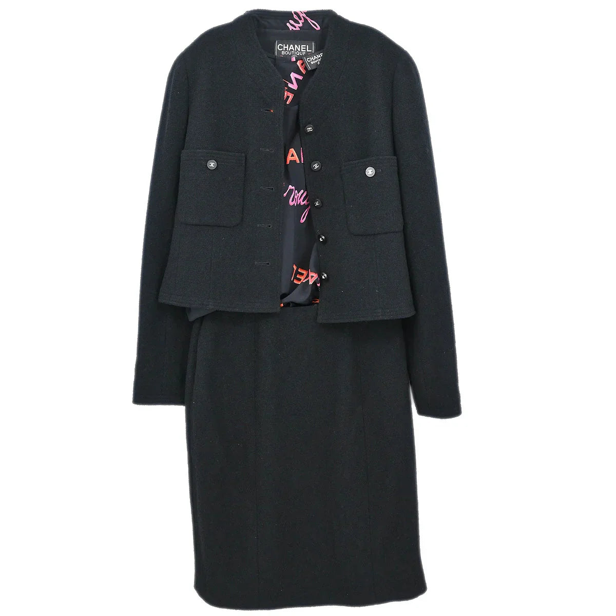 Chanel Setup Suit Jacket Top Skirt Black