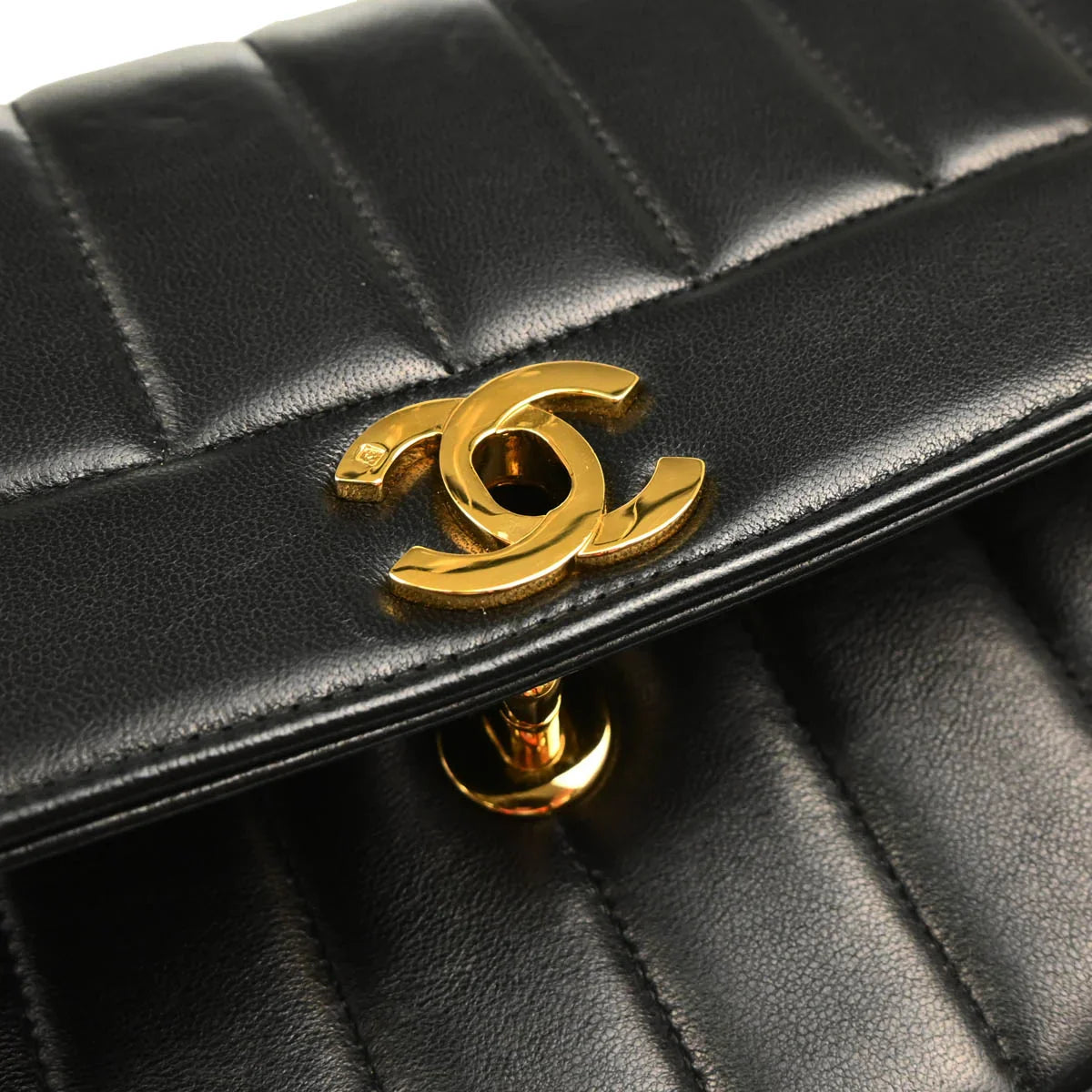 Chanel 1994-1996 Mademoiselle Black Lambskin Shoulder Bag